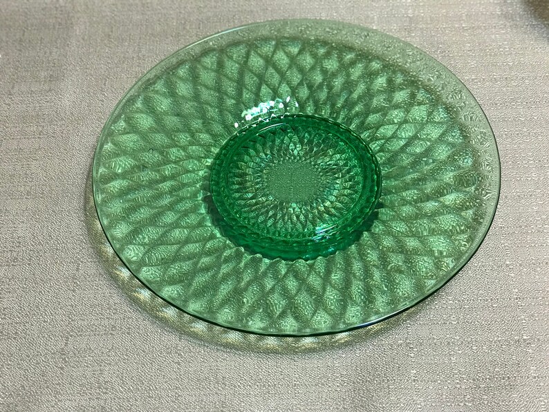 Green Depression Glass Plate 10\u201d