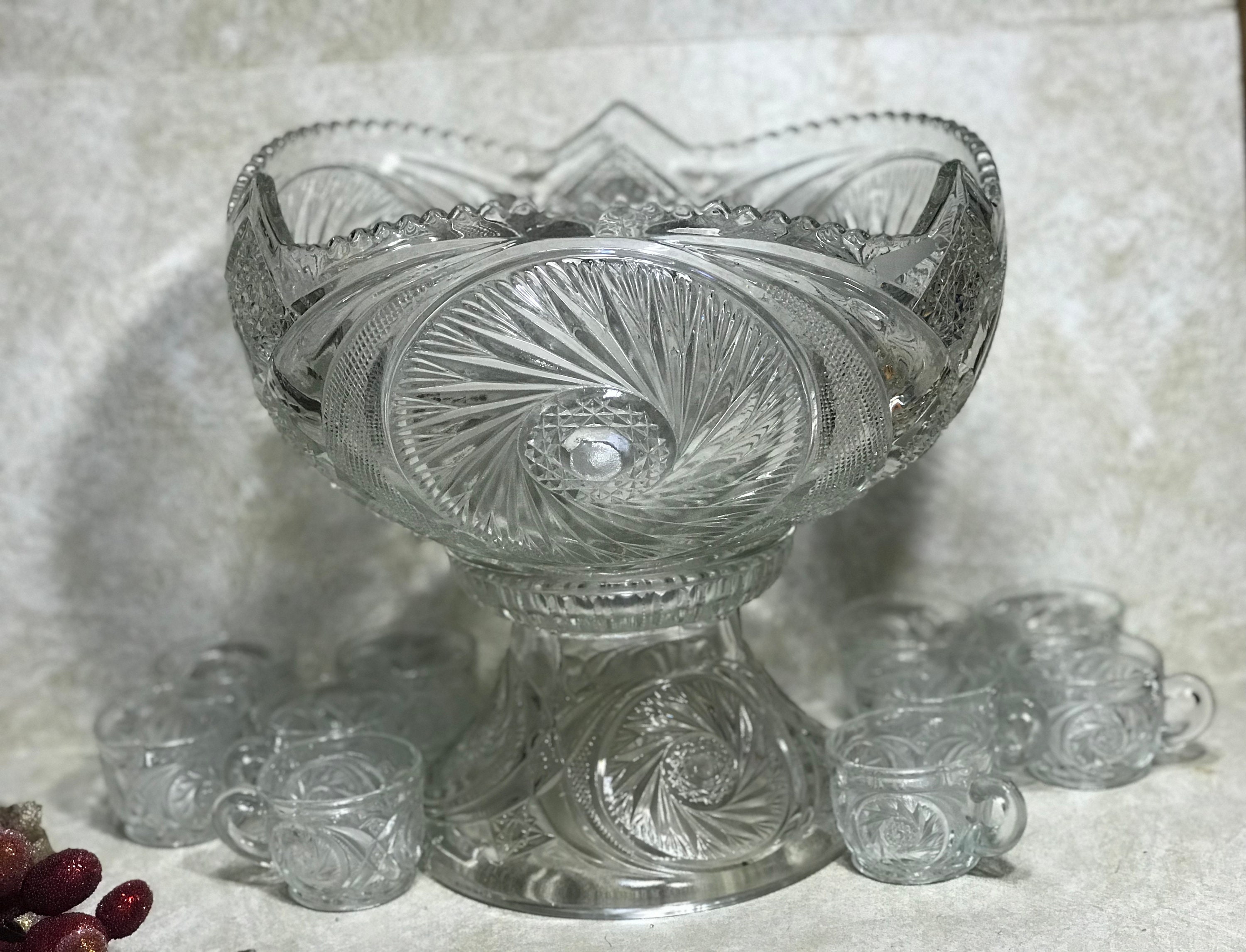 EAPG Pressed Glass Punch Bowl Set Bowl Stand 10 tazas Etsy España