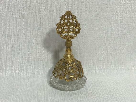 Perfume Bottle 24kt Gold Filled Filgree and Glass - image 2