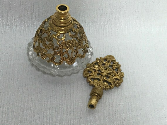 Perfume Bottle 24kt Gold Filled Filgree and Glass - image 3