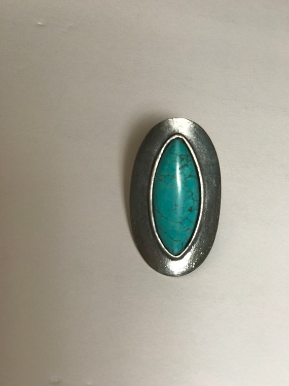 Large Oval Turquoise Ring Boho Style - image 10