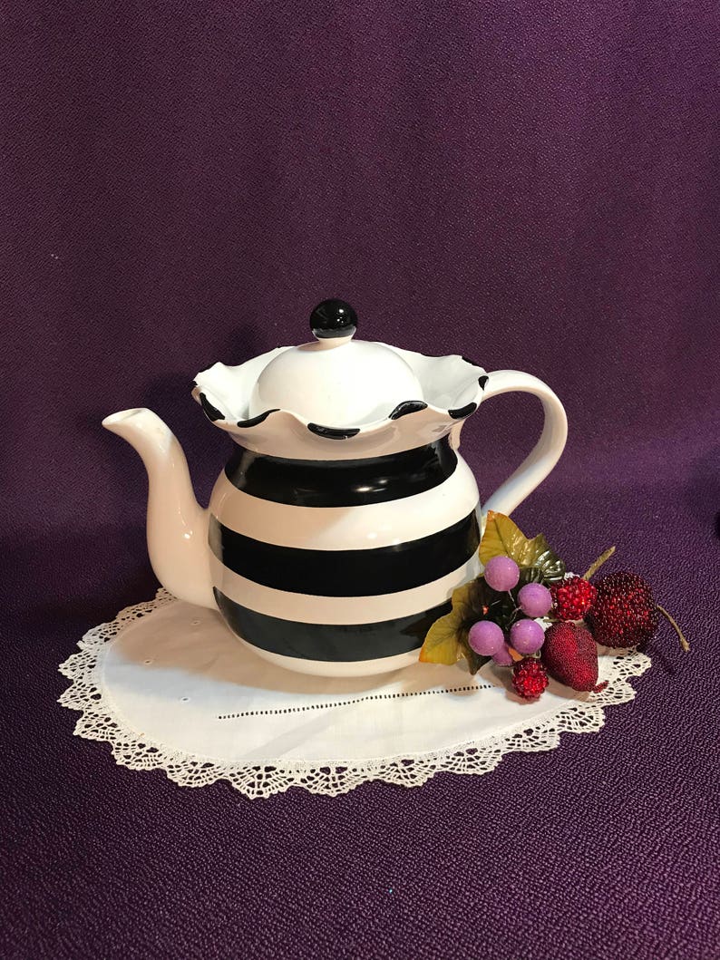 Macy's Black and White Striped Teapot Made in Italy Etsy