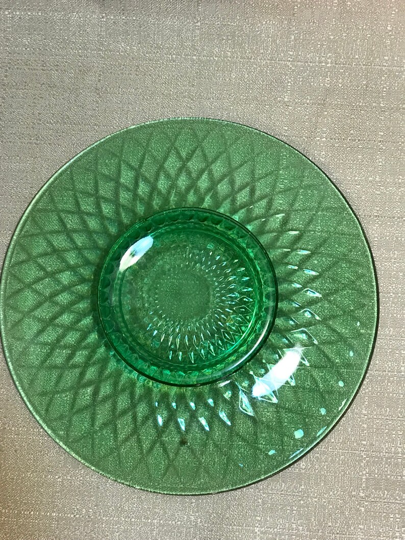 Green Depression Glass Plate 10\u201d