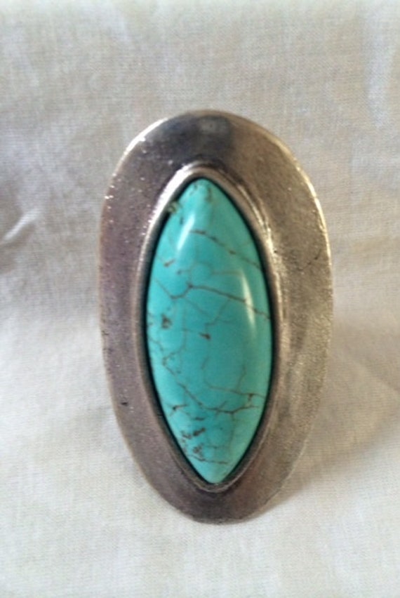 Large Oval Turquoise Ring Boho Style - image 5