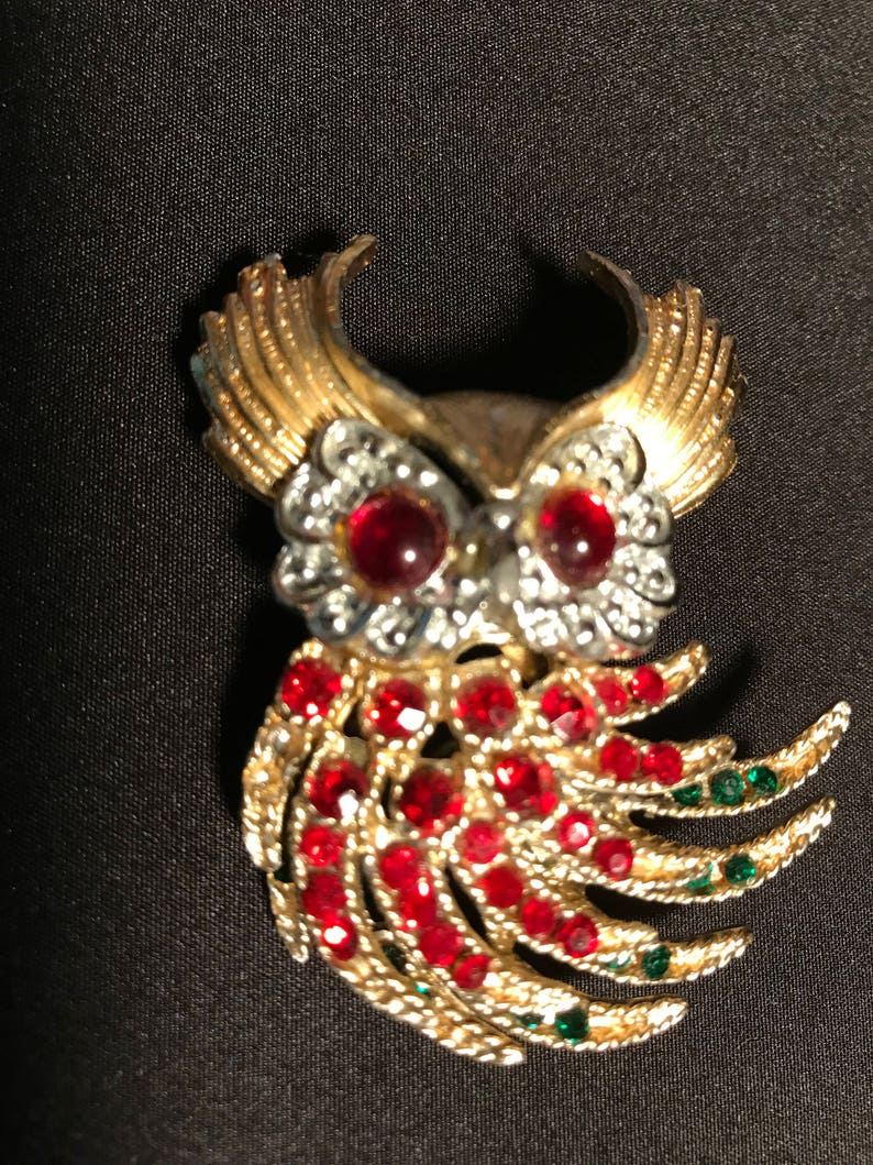 Owl Rhinestones Movable Body Pin Brooch Like Trafari Firebird