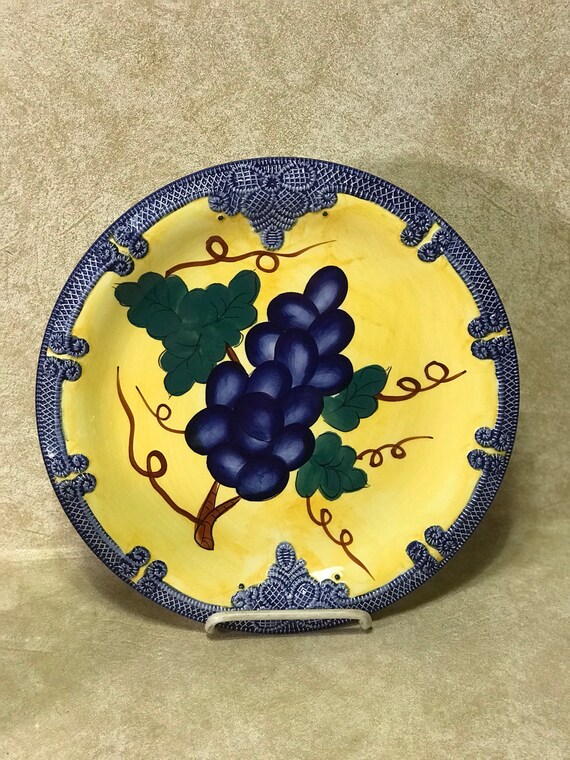 Blue And Yellow Cbk Decorative Grape Plate Etsy