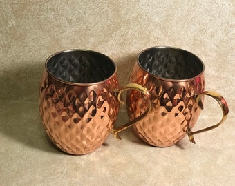 Large Copper Moscow Mule Mugs (2) Stainless Interior