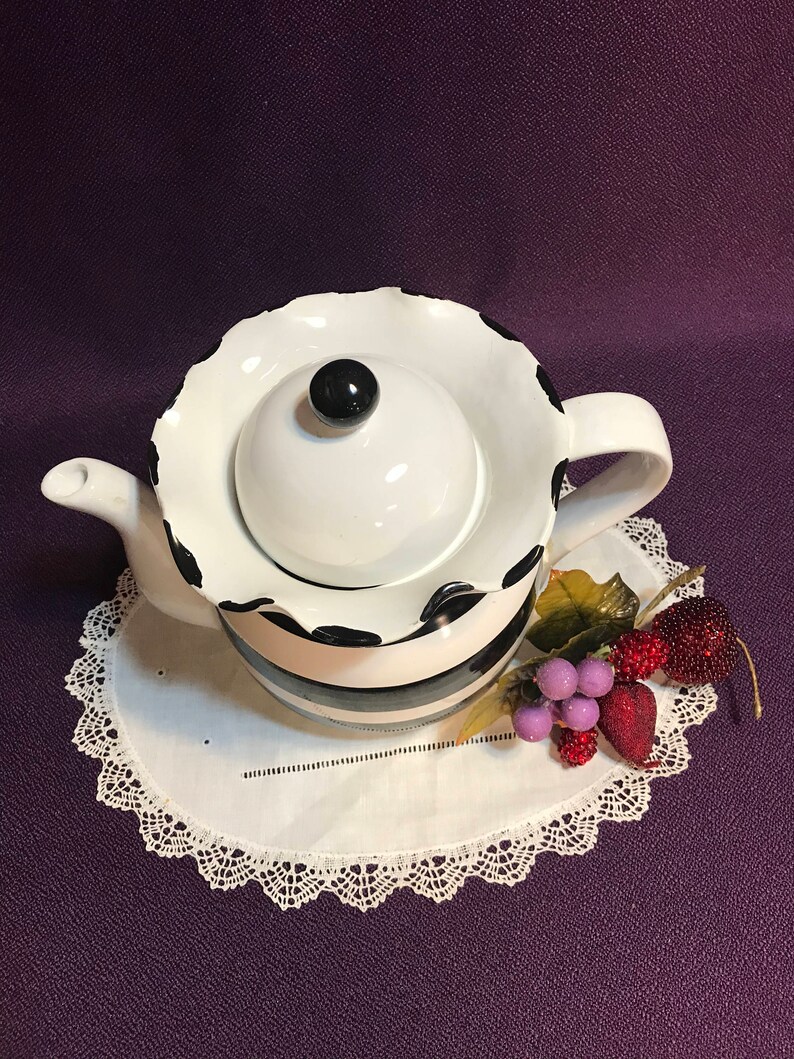 Macy's Black and White Striped Teapot Made in Italy Etsy