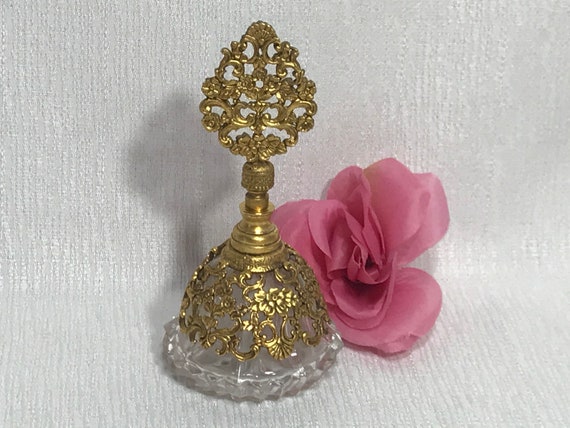 Perfume Bottle 24kt Gold Filled Filgree and Glass - image 1