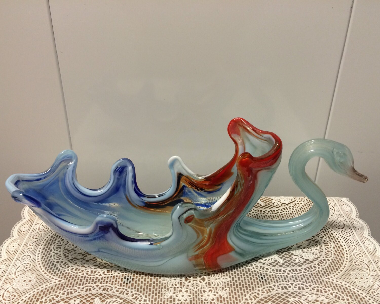 Glass Swan Vase Midcentury Hand Blown Etsy