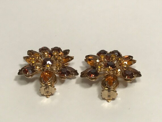 Amber & Yellow Rhinestones Clip Earrings - image 3