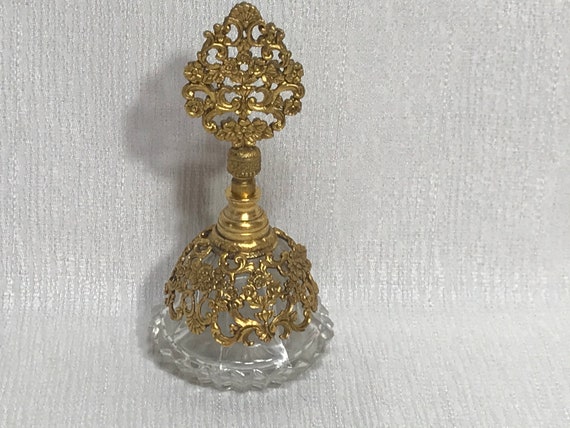 Perfume Bottle 24kt Gold Filled Filgree and Glass - image 7