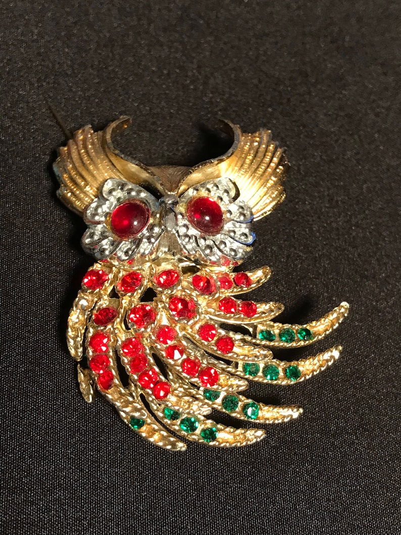 Owl Rhinestones Movable Body Pin Brooch Like Trafari Firebird