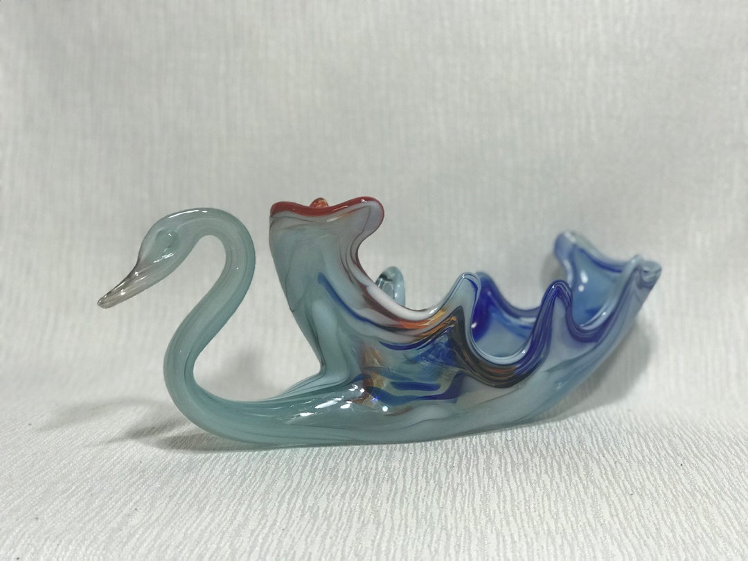 Glass Swan Vase Midcentury Hand Blown Etsy
