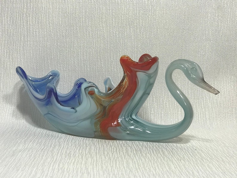 Glass Swan Vase Midcentury Hand Blown Etsy