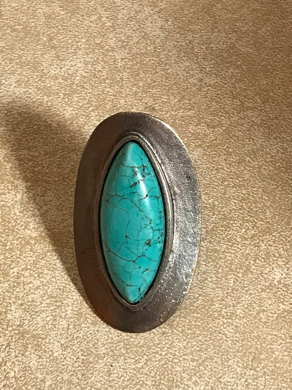 Large Oval Turquoise Ring Boho Style - image 3