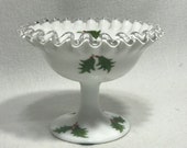 Fenton Silvercrest Hollyberry Candy Fish Compote