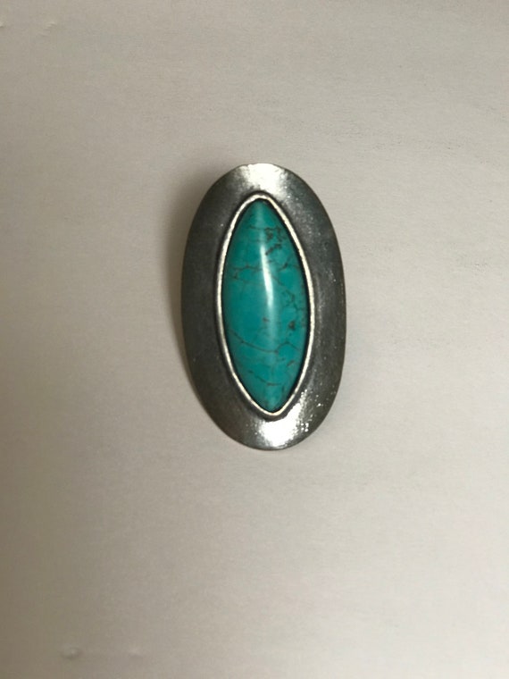 Large Oval Turquoise Ring Boho Style - image 9