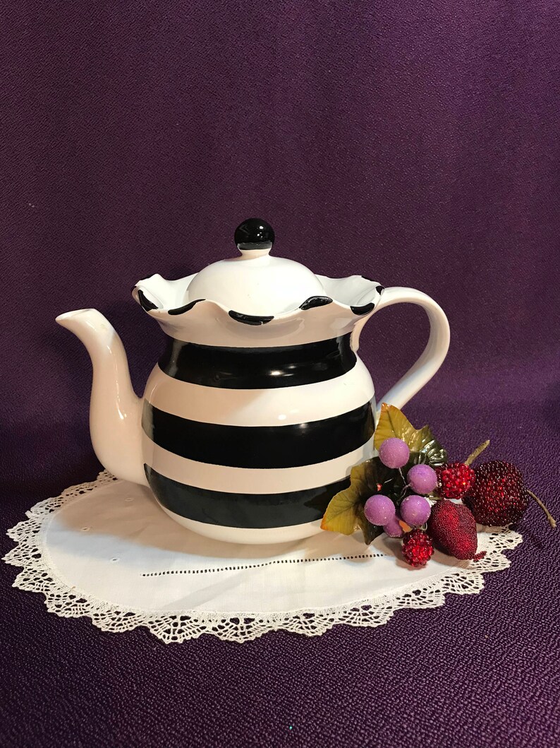 Macy's Black and White Striped Teapot Made in Italy Etsy