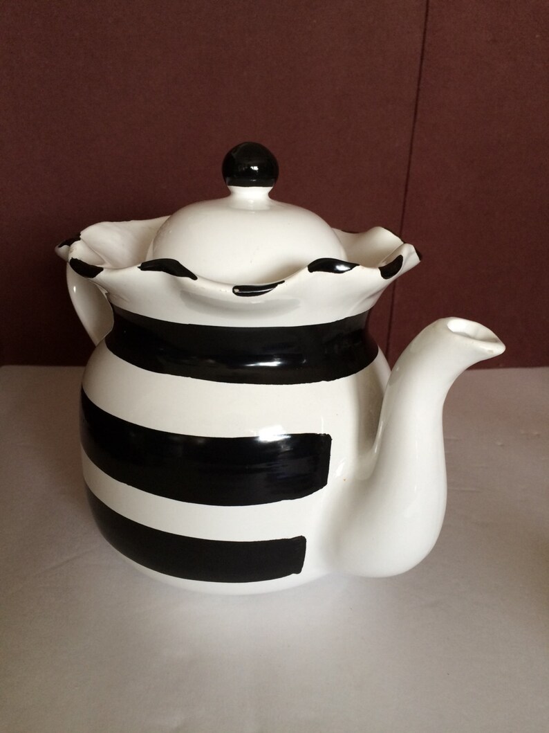 Macy's Black and White Striped Teapot Made in Italy Etsy