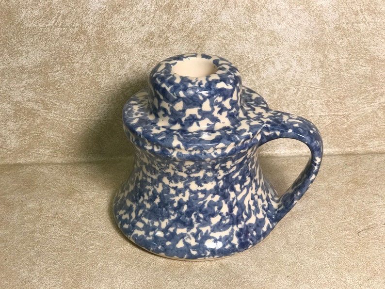 Blue Spongeware Splatterware Candleholder Farmhouse Style Etsy