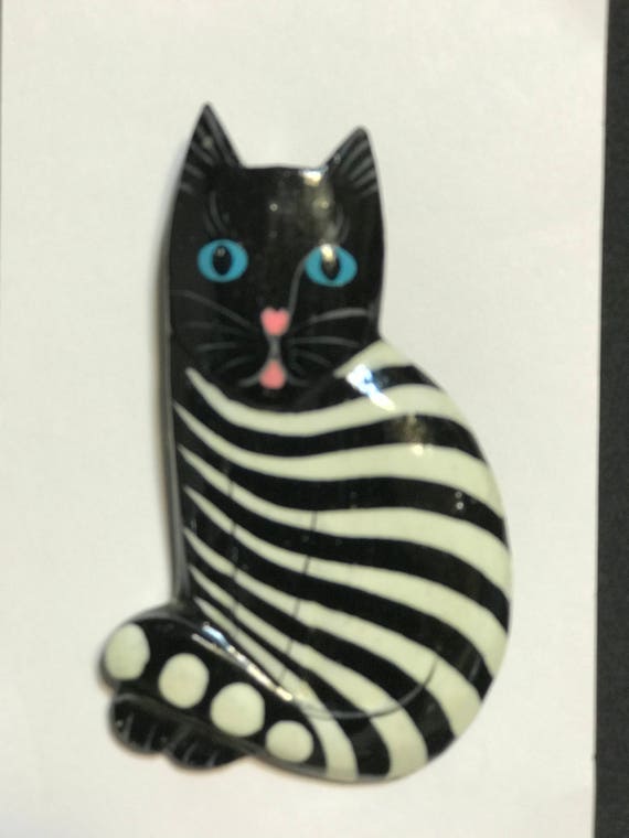 Black and White Stripped Wood Carved and Painted … - image 6