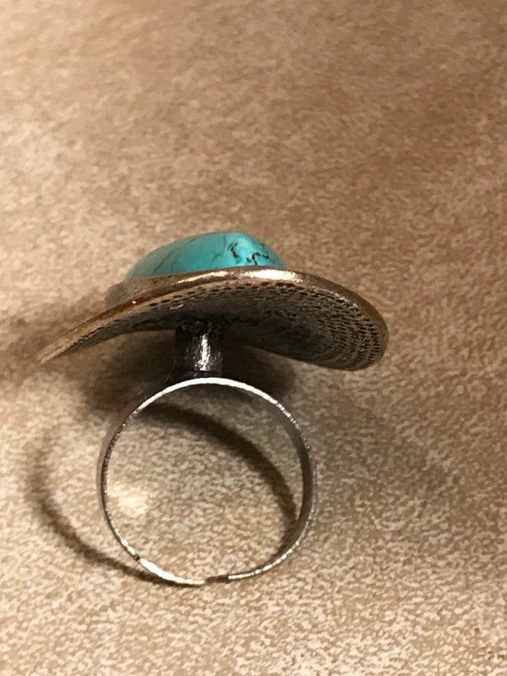 Large Oval Turquoise Ring Boho Style - image 4
