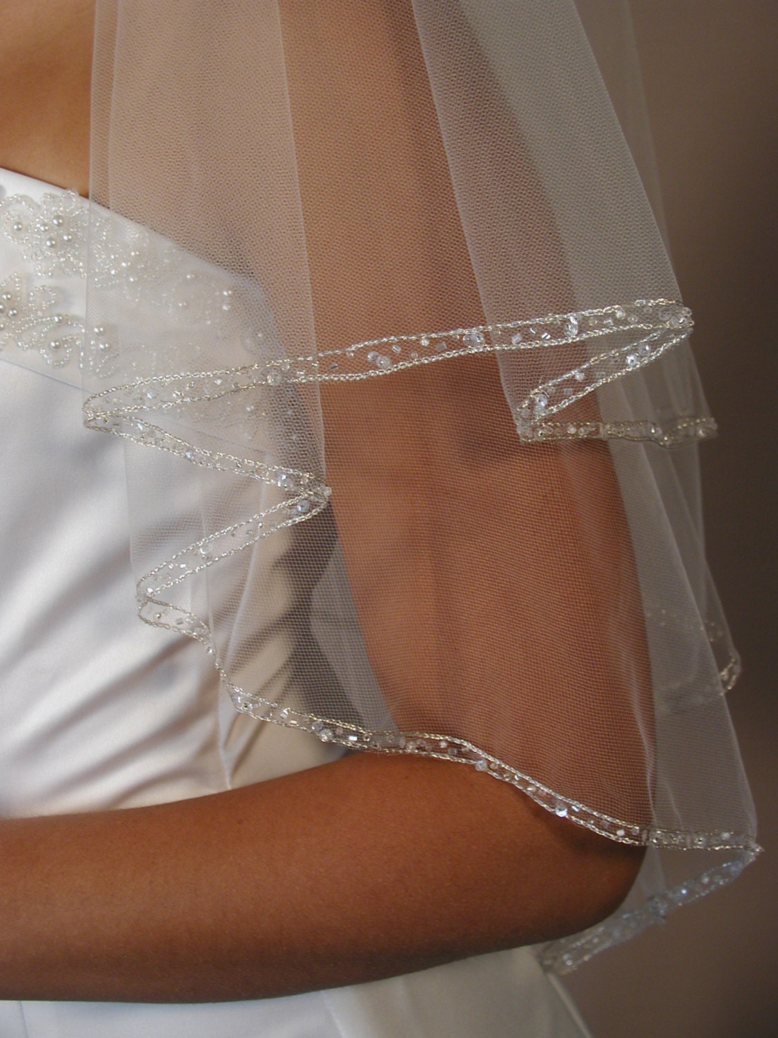 2 layers beaded wedding veil. Etsy
