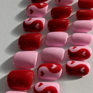 Valentines Yin & Yang Press On Nails, Fake Nails, Square Nails