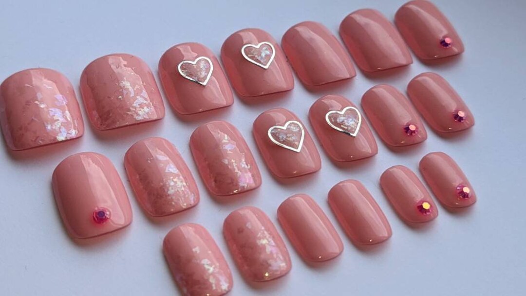 Pink Glitter Press on Nails, Fake Nails, Square Nails - Etsy