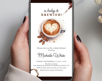 Editable Coffee Baby Shower Evite, Gender Neutral Coffee Themed Invitation, Baby Is Brewing Party Invitation, Editable in Canva CD018