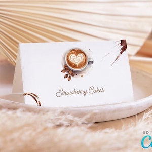 Etiquetas de comida para café, etiquetas digitales para carpas de comida para baby shower con temática de café, tarjetas para carpas de comida para baby shower con temática de café de género neutro, tarjetas de lugar CD018