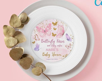 Editable Butterfly Charger Plate Insert, Pink Purple Gold Butterflies Baby Shower Charger Plate Insert, Girl Butterfly Baby Shower CD001