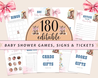 Boots or Bows Gender Reveal Baby Shower Game Bundle, Pink Bow and Brown Boots Western Games Party Set, Pink Bow Games with Answers CD041
