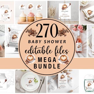 Editable Coffee Baby Shower Invitation Mega Bundle, Digital Baby Is Brewing Games Signs Set, Gender Neutral Coffee Party Mega Pack CD018