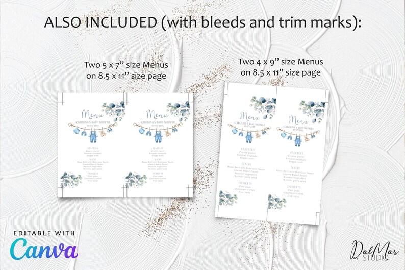 Editable Clothes Baby Shower Dinner Menu, Laundry Blue Clothes Brunch ...
