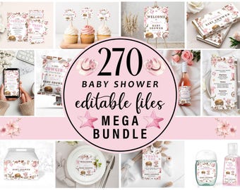 Editable A Little Cowgirl Baby Shower Invitation Mega Bundle, Wild Western Games Signs Set, Baby Rodeo Pink Clothes Party Mega Pack CD038