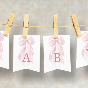 Editable Pink Bow Baby Shower Banner, Digital Elegant Pink Coquette Welcome Baby Banner, Minimalist Girl Baby Shower Flag Banner CD012