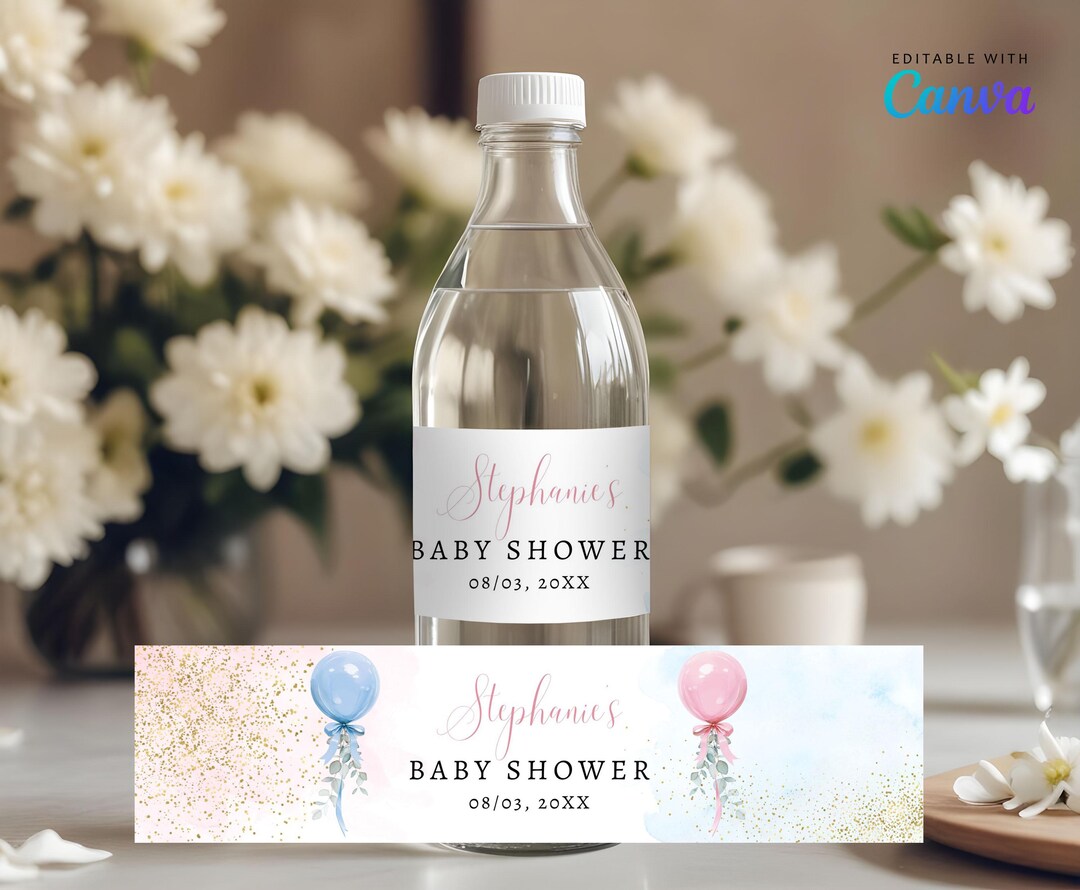 Editable Boy or Girl Label Baby Shower, Digital Gender Reveal Balloon ...