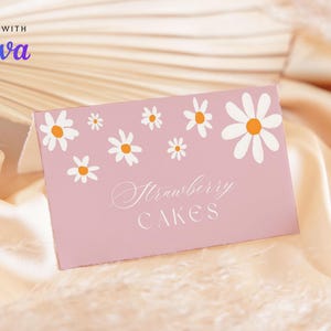 Étiquettes numériques pour aliments marguerite, étiquettes de tente alimentaire pour bébé en fleurs modifiables, cartes de tente alimentaire bohème floral rose bohème, éditable sur toile CD029