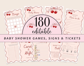 Cherry On Top Baby Shower Games Bundle | Printable Baby Girl Party Set (Canva Editable) CD066