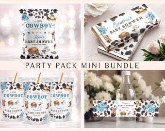 Editable Cowboy Baby Shower Party Bundle, Chip Bag, Chocolate Wrapper, Juice Label, Water Bottle Label CD037