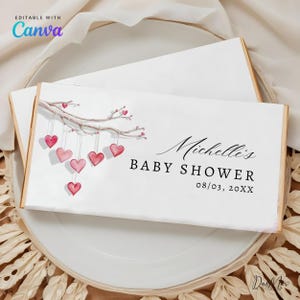 Editable Pink Red Hearts Chocolate Wrapper, Digital Valentine Celebration Baby Shower Candy Bar Wrapper, Little Sweetheart Girl Decor CD034