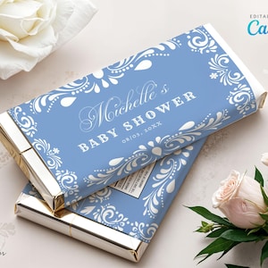 Editable Mexican Talavera Chocolate Wrappers | Cielito Lindo Candy Bar Label | Blue Baby Papel Picado Party Favors | Canva Editable CD044