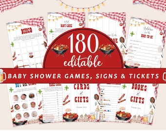 Editable Baby-Q Baby Shower Game Bundle, Baby Q Backyard Couples Baby Sprinkle Games Party Set, Backyard Party Games with Answers CD047