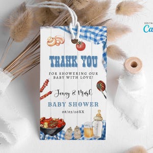 Blue Baby-Q Baby Baby Shower Tag, Baby Q Backyard Tags, Digital Boy Backyard Party Baby Shower Gift Thank You Tags for Guests CD049