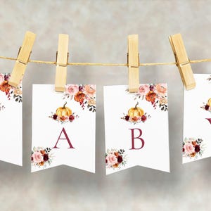 Bearbeitbares Blumenkürbis-Babypartybanner, Digitaler Herbst Kleiner Kürbis Willkommens-Babybanner, Herbst-Burgundy-Blumenflaggenbanner CD016