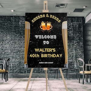 Editable Beer Birthday Party Invite Welcome Sign, Digital Cheers and Beers Welcome, Glass of Beer Birthday Party Welcome Poster Decor BI001