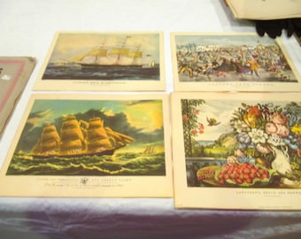 4 Currier und Ives Drucke, c. 1946