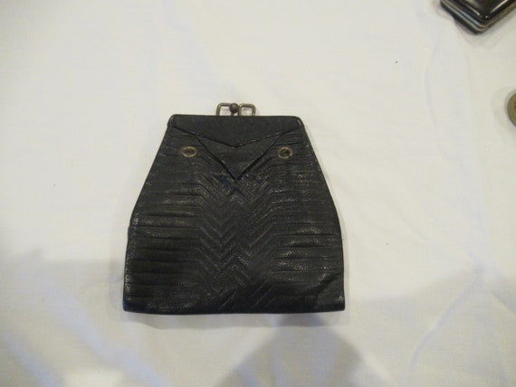 1920s black leather wallet purse pocketbook, flap… - image 4